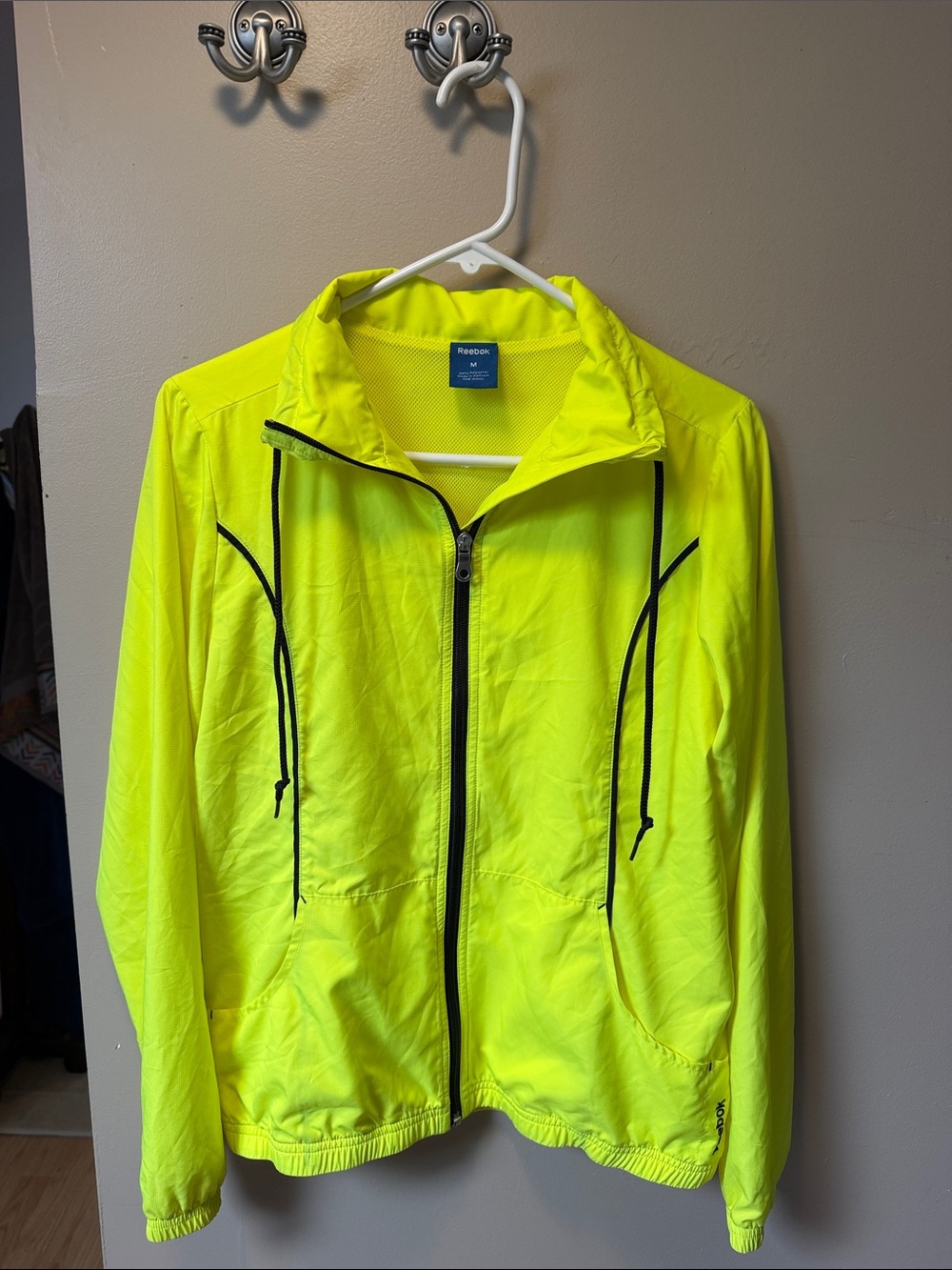 Reebok Neon Yellow Zip Windbreaker with Black Trim
